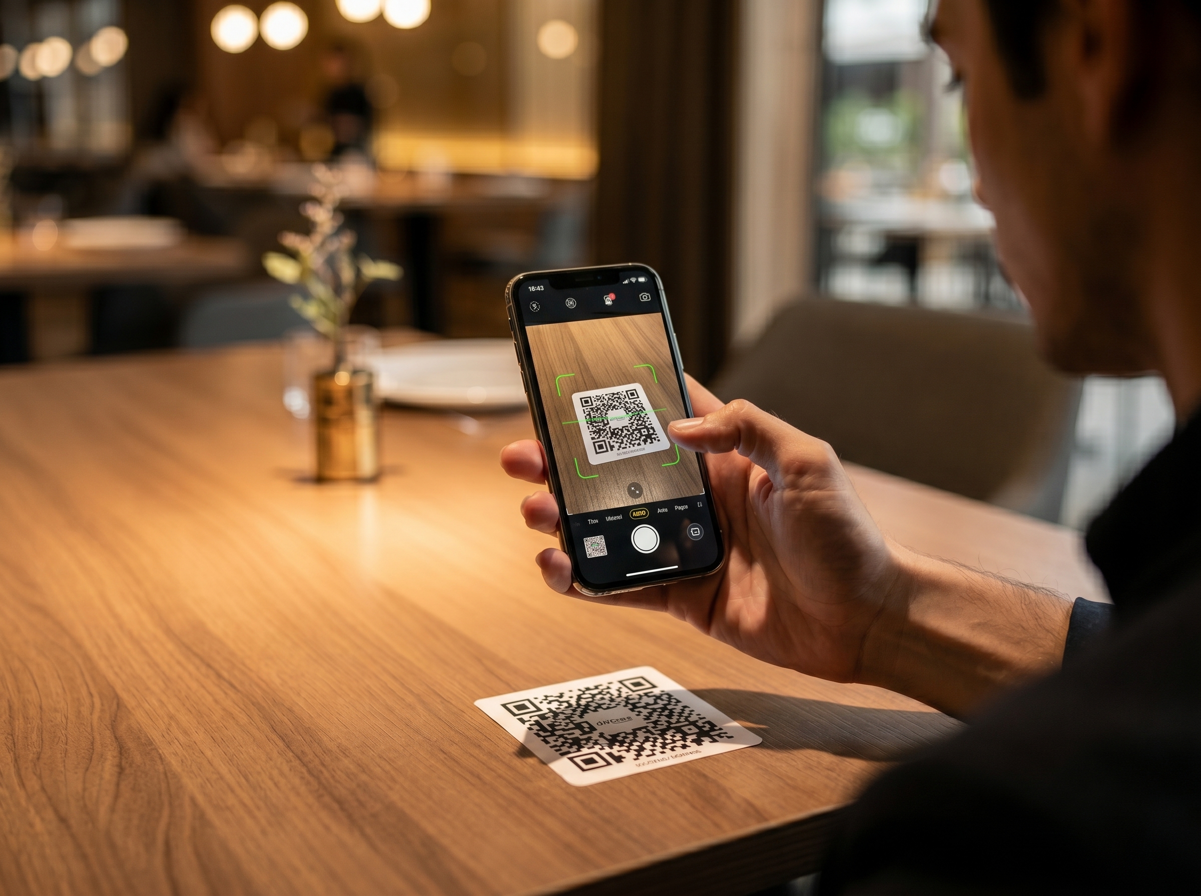 Customer scanning a QR code and viewing the digital menu on their phone